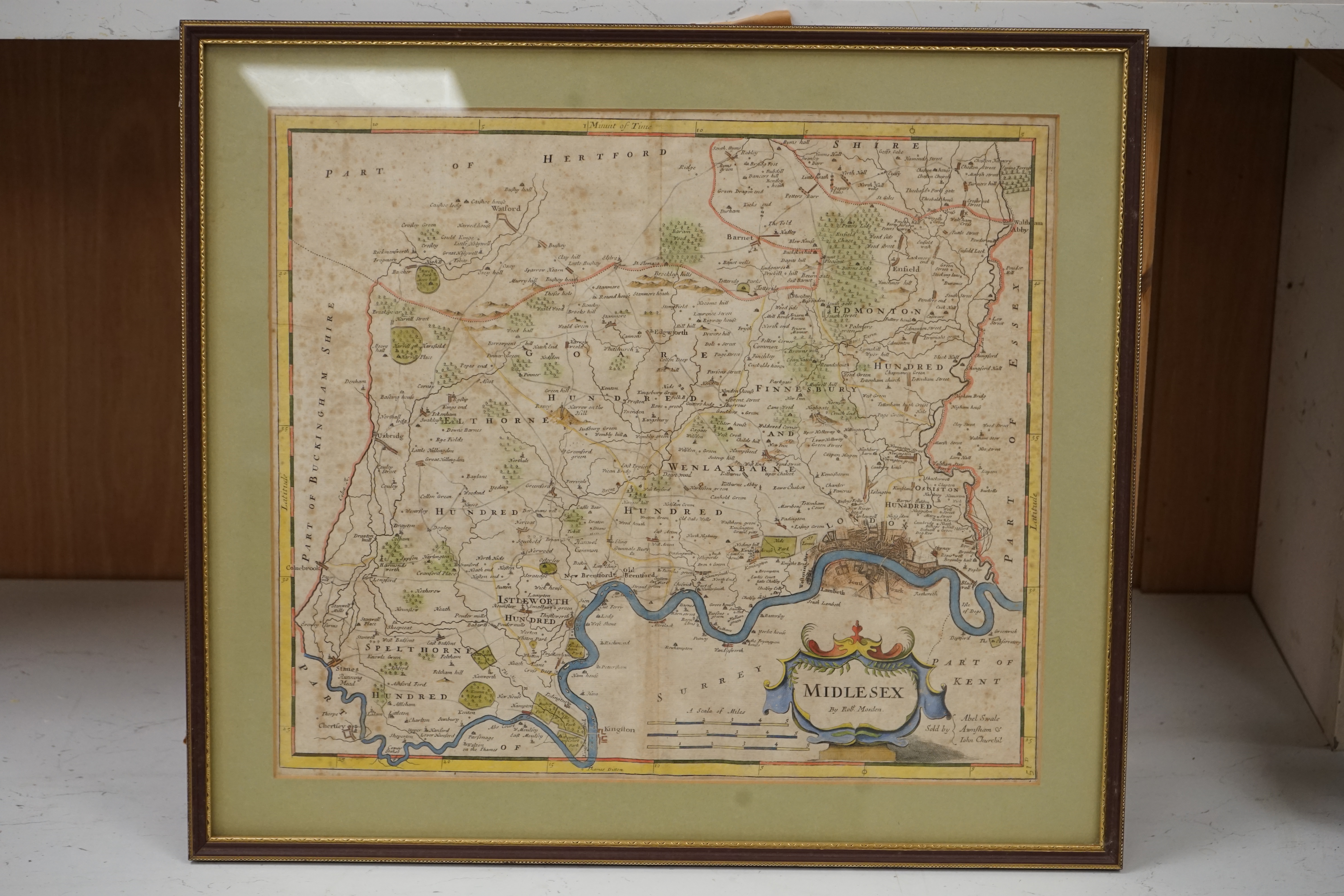 After Robert Morden (1650-1703), hand coloured map of Middlesex together with another of Sussex, largest 37 x 42cm. Condition - foxed